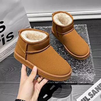 Foreign trade thick-soled snow boots women s fur integrated 2024 winter trendy heightening fashion short tube thickened velvet cotton shoes 36 чёрный