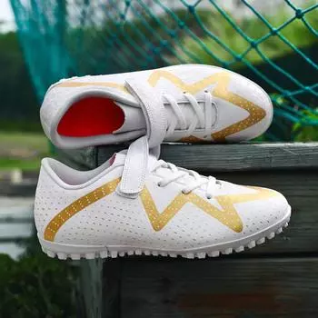 Foreign trade Velcro children teenagers boys and girls children sports shoes low-top broken nails football shoes small size 29 белый