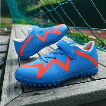 Foreign trade Velcro children teenagers boys and girls children sports shoes low-top broken nails football shoes small size 29 белый