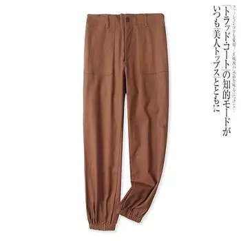 Foreign Trade Women s Clothing All-Match Semi-Elastic High Waist Casual Pants Brown coffee S