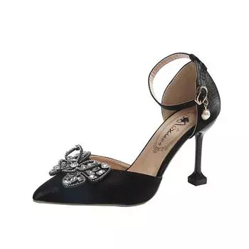 Foreign trade women s hollow sandals rhinestone butterfly 2025 spring and summer new fashion pointed one-word buckle with high heel 34