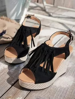 Foreign trade women s sandals small super high heel wedge sandals women s tassel word with thick sole waterproof table open-toed women s shoes 36