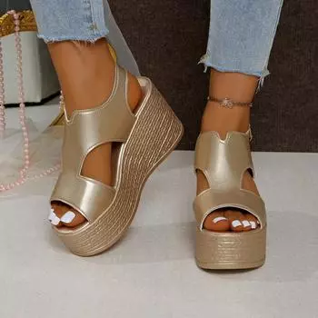 Foreign trade women s summer new fish mouth large size foreign trade slope heel open toe buckle with Roman style high heel sandals women 35