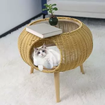 Foreng Cat House Кошачья мебель Дом для хранения вещей Хранение вещей в стиле ротанга Ширина стола 54 см Дом для питомца Кошачий домик Табурет для кошки Стол желтый жёлтый