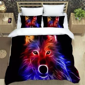 Forest animal wolf printed polyester bedding set soft and comfortable Complete size Customizable comforter bedding sets EU single(135x200cm)