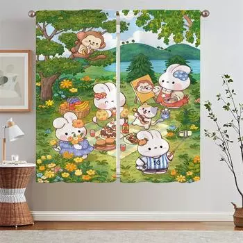 Forest Picnic Party Tentacles Elegant Room Curtains for Living Room Home and Decoration Chiffon Curtain Tiebacks Curls Blinds W50xH70cmx2pcs-CL