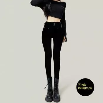 Forever 21 Fashion High Waist Hip Lift Slimming and Tight Stretch Peach Hip Tappered Pencil Silm Denim Pants Black single paragraph 31
