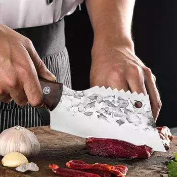 Forged Kitchen Knife Chef s Knife for Scraping Fish Scales Serrated Chopper Meat Cleaver Butcher Knife Wood Handle Kitchen Tools