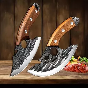 Forged Steel Mini Cleaver Kitchen Knife Fishing BBQ Boning Carving Meat Fruit Peeling Butcher Knife with Wood Handle