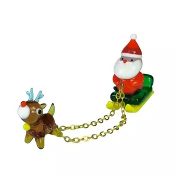 Forkart cute handmade glasswork sled pulling Santa and reindeer