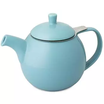 Forlife Teapot Ceramic 710ml Large Capacity 4 Cups Comes with Tea Strain Safe Turquoise Blue Curve Teapot 387Trq Microwave/Dishwasher бирюзовый