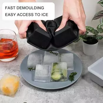 Форма для кубиков льда, большой силиконовый квадратный лоток для кубиков льда, 6 сеток, дизайнерская форма для приготовления льда с крышкой для домашней кухни серый