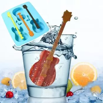 Форма для кубиков льда креативной формы, антипригарная, многоразовая, очень мягкая, пищевая, DIY, без BPA, 3 сетки, форма для лотка для льда в форме гитары, кухонные принадлежности синий