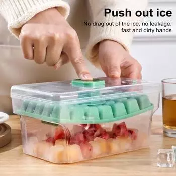 Форма для кубиков льда с крышкой. Лотки для кубиков льда для морозильной камеры. Дизайн верхней кнопки. Многоразовая форма с лопаткой для льда для виски, коктейля, кофе, кухни. Дома. Single Layer зелёный