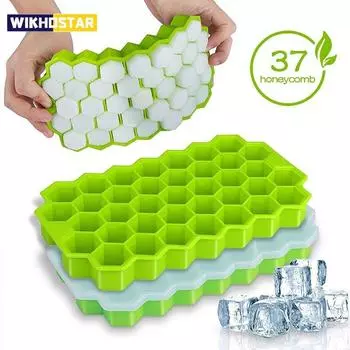 Форма для кубиков льда, сотовая силиконовая форма для изготовления кубиков льда, форма для лотка для льда, многоразовая пищевая льдогенератор с крышками для летнего сока, вина зелёный