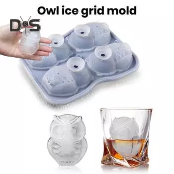 Форма для кубиков льда в форме совы, лоток для кубиков льда, 4 сетки, дизайн крышки воронки, силиконовая форма для льда для виски, коктейлей и напитков розовый