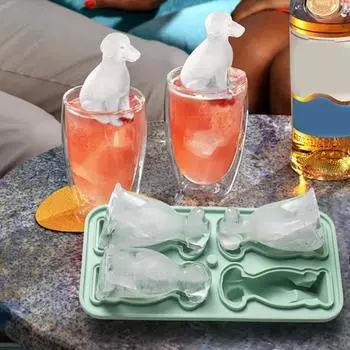 Форма для кубиков льда в виде 3D-собаки, лоток для кубиков льда в виде собаки, легкосъемный силиконовый формовщик для льда, поднос для охлажденных напитков, виски и коктейлей чёрный