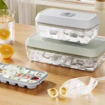 Форма для льда с крышкой и контейнером, кнопка открытия, форма для льда S белый