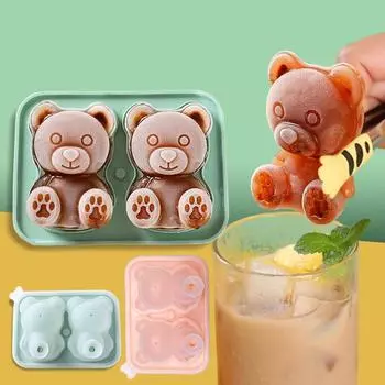 Форма для льда в виде милого медведя 3D, маленькие плюшевые медвежонки, формы для льда с 2 решетками, силиконовые инструменты для приготовления шоколадного крема, форма для льда для виски розовый