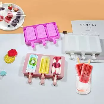 Форма для мороженого из пищевого силикона, Pop Cube, эскимо на палочках, десерт своими руками, Magnum Cake Maker, 3 отверстия