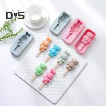 Форма для мороженого с 20 палочками, быстросъемная форма для мороженого из силикагеля в форме медведя и кролика на лето Bear розовый