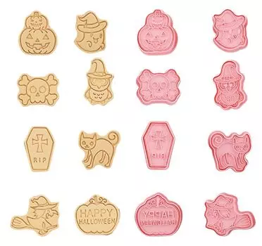 Форма для печенья Хэллоуин набор из 8 формочек для печенья тыква летучая мышь привидение паук шляпа нержавеющая сталь форма для резки кондитерские принадлежности (В)