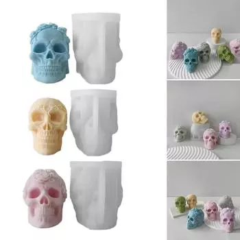 Форма для свечей с розой и черепом, шоколадный торт, мыльная штукатурка ручной работы, гипсовая силиконовая форма, украшения для Хэллоуина 3