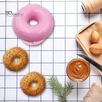 Форма для торта в виде пончиков, антипригарная форма для выпечки бубликов, пончиков, пищевой многоразовый, легкий кухонный инструмент для выпекания для домашних пончиков, легко извлекаемый из формы Round розовый