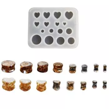 Форма для ушного манометра, круглая и в форме сердца, инструмент для растягивания ушей, формы для растягивания ушей, силиконовый материал для растягивания ушей