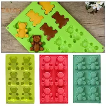 Форма для желе с антипригарным покрытием своими руками, легко моется, полезная, 6 сеток, гибкая форма для льда в виде кубика медведя, форма для торта, принадлежности для выпечки красный