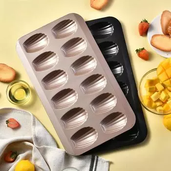 Форма «Мадлен» с антипригарным покрытием, 12 ячеек, утолщенная углеродистая сталь, цвет «шампань-золото». золотой/шампанского