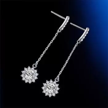 Форма подсолнуха 0,5/1 карат Муассанит с бриллиантом S925, стерлинговое серебро, модные простые длинные серьги-капли, женские ювелирные изделия 0.5ct