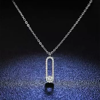 Форма скрепки 0.1ct Муассанит S925 Стерлинговое Серебро Блестящая Роскошная Мода Кулон Ожерелье Женщины Брендовые Ювелирные Изделия белый