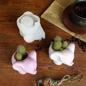 Форма слона Силиконовая форма для кашпо Сделай сам Кактус Суккулент Кашпо Форма Гипс Глина Эпоксидная смола Формы для ваз белый