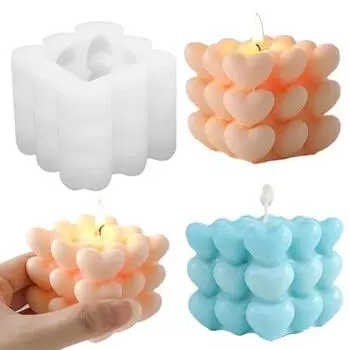 Форма в форме сердца, куб, форма для свечи, ручная работа, пузырьковый куб, шарик, форма для мыла, сделай сам, форма для шоколадного мусса, торта, подарок на День святого Валентина белый