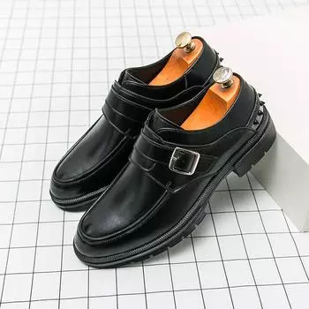 Formal Dress Leather Monk Shoes Fashion Business Leather Shoes Lace-up Rivet on Back Shoes Prom Dress Shoes Low Top Party Dress 38 чёрный