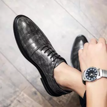 Formal Fashion Shoes Men Brand Design Lace-Up Derby Shoes Men Casual Oxfords Man Popular Patent Leather Office Dress Footwear 38 чёрный