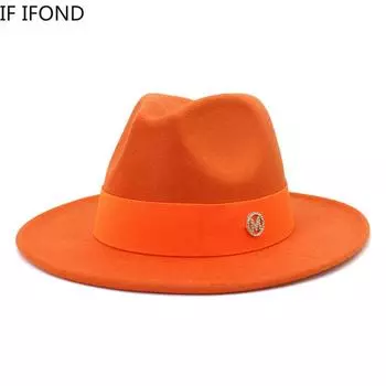Формальная фетровая шляпа Федора с широкими полями, шерстяная женская вечеринка, свадебная церковная шляпа, панама с буквенным принтом и лентой, сомбреро, джазовая кепка 56-58cm