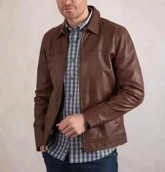 Формальная коричневая кожаная мотоциклетная куртка из натуральной овчины, байкерская, мужская, стильная, ручной работы S коричневый
