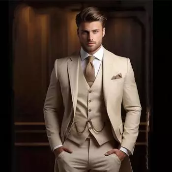 Формальный мужской костюм для жениха, 3 предмета, хаки, свадебный смокинг жениха, приталенный 2025, мужской модный костюм, пиджак с брюками, жилет S львиный