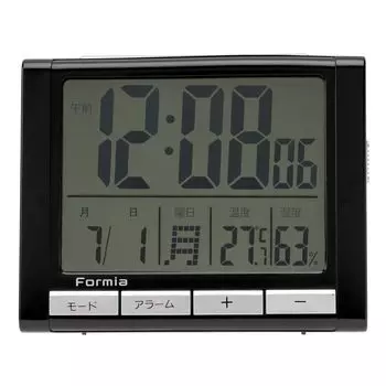 Formia Table Настольный будильник Легко для большой температуры и дня Hodogaya Электронные черные часы, будильник, часы, см. экран, термометр, чёрный
