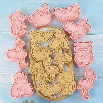Формочки для печенья в виде животных из мультфильмов, набор из 8 штук, прессуемые формы для печенья, кондитерские штампы, инструменты для выпечки кондитерских изделий