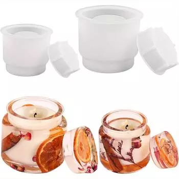 Формы для банок из смолы с крышками, 2 набора форм для банок для свечей разных размеров, формы для литья из эпоксидной смолы для самодельных коробок для хранения ювелирных изделий, банок для свечей, подарков 2pcs