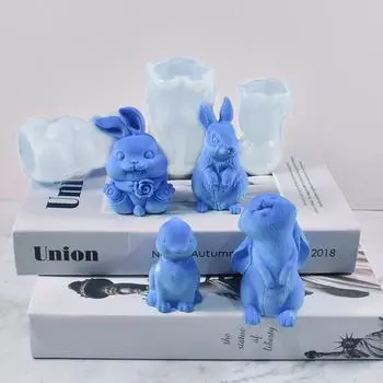 Формы для изготовления свечей в виде кролика, эпоксидная форма в виде животных для литья ароматерапевтических свечей, новогодняя форма для украшения в виде кролика 4