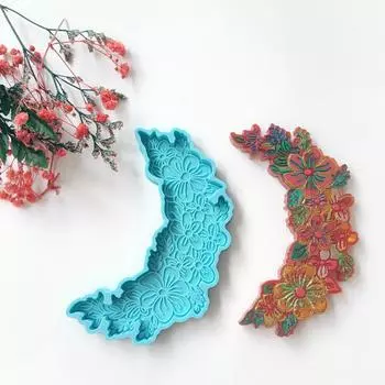 Формы для подставок из смолы, эпоксидная форма, форма цветка, луны, формы для поделок, силиконовая текстура, силиконовые формы для подносов для тарелок 1