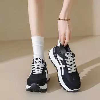 Forrest Gump shoes women s 2024 new versatile shoes spring thick soles increase height leisure sports dad shoes 36 чёрный