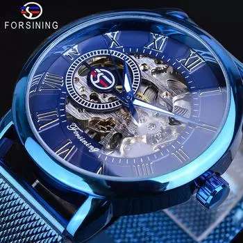 Forsining Watch Мужская мода и отдых Классические популярные механические часы с синей сеткой