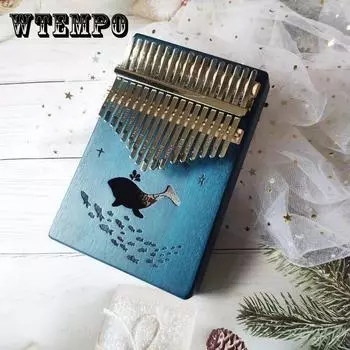 Фортепиано с 17 клавишами из красного дерева для большого пальца, музыкальный инструмент с рисунком кита, африканский палец, фортепианный инструмент 13*3.5*18cm синий