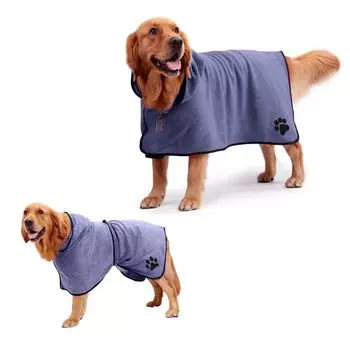 fortune-smile [для собак и кошек] Впитывающий воду халат/банное полотенце из микрофибры (М, Грей)