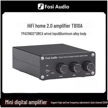 FosiAudio TB10A: 2-канальный стереоусилитель с регулируемыми низкими и высокими частотами 24V 4.5A power adapter US standard чёрный